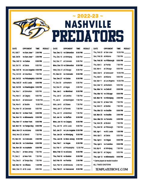 nashville predators schedule 2022-23